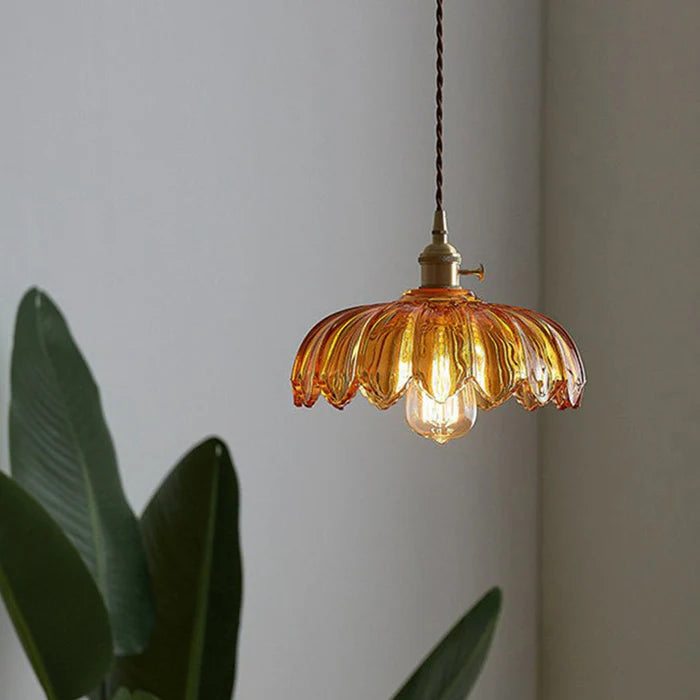Flarevia Vintage glass flower pendant lamp