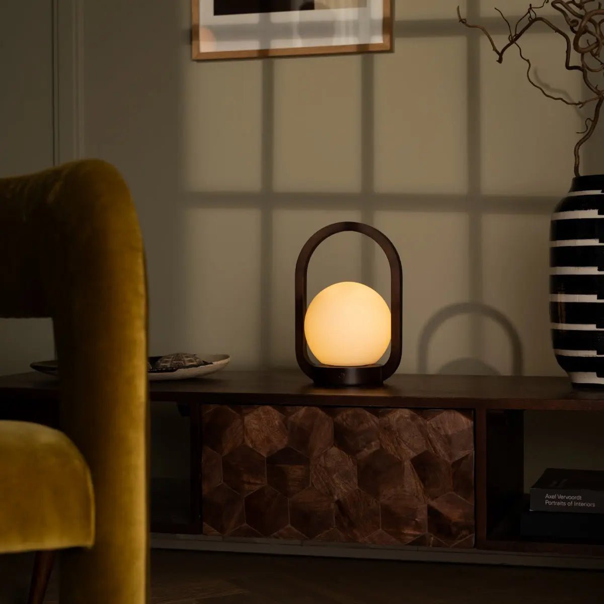 Brightarae Dark Brown Wooden Cordless Lamp