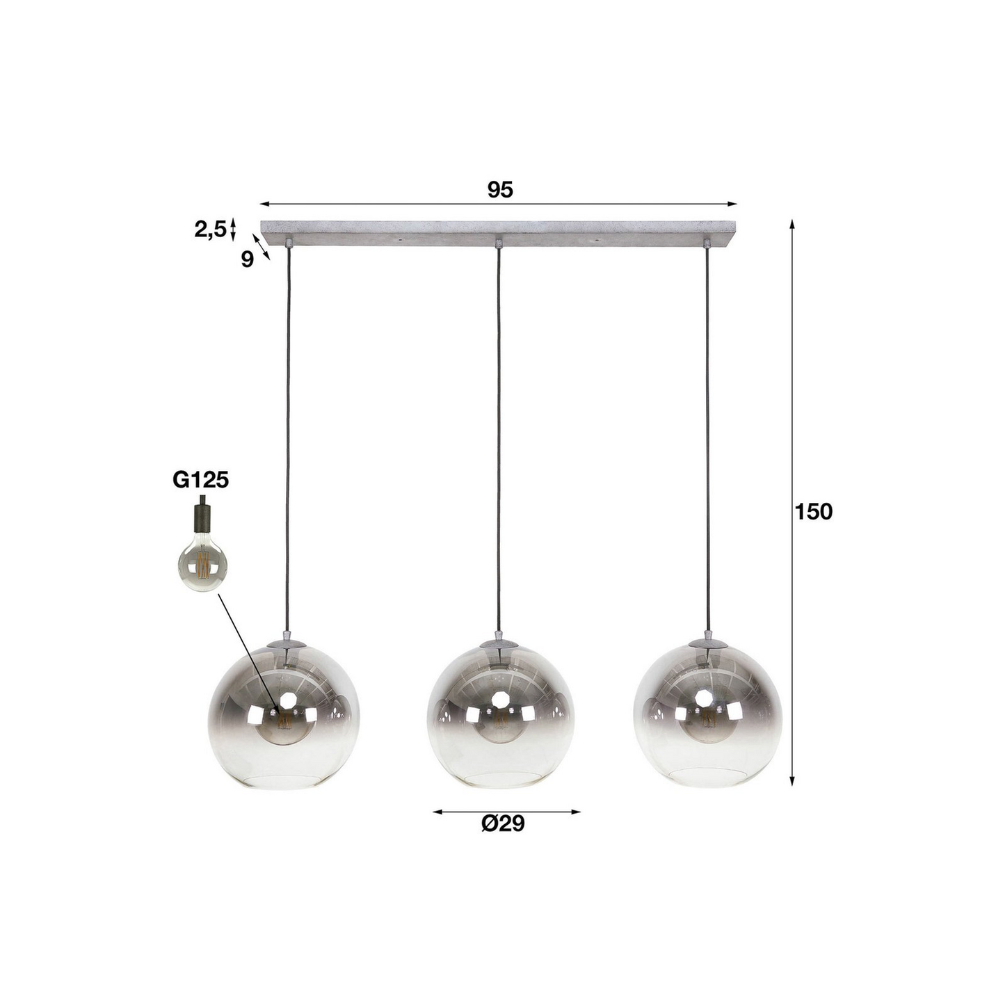 Solestra Pendant Lamp Glass Shade Three Flame