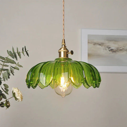Flarevia Vintage glass flower pendant lamp